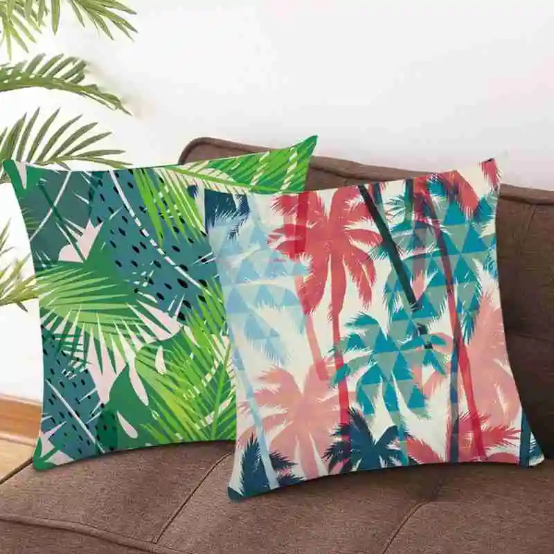 

Plant Leaf Pillowcase Soft Short Plush Cushion Cover Rainforest 45*45cm Cushion Pillowcase Throw Tropical Case Pillow Cover F6C8