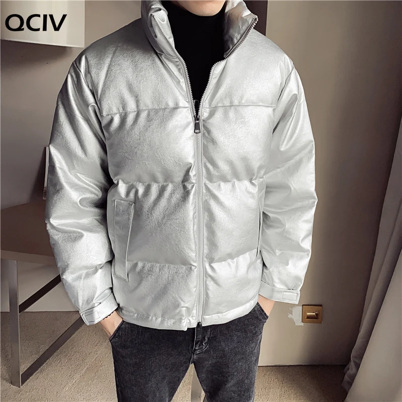 Fall Winter Cotton-padded Men's PU Leather Jacket Casual Slim Bomber Jacket Men Warm Parka Mens Winter Jackets And Coats