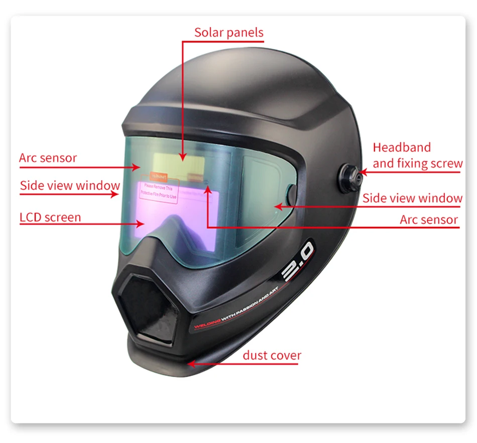 Mascara de soldar con DIN9-DIN13, vista grande con ventana lateral