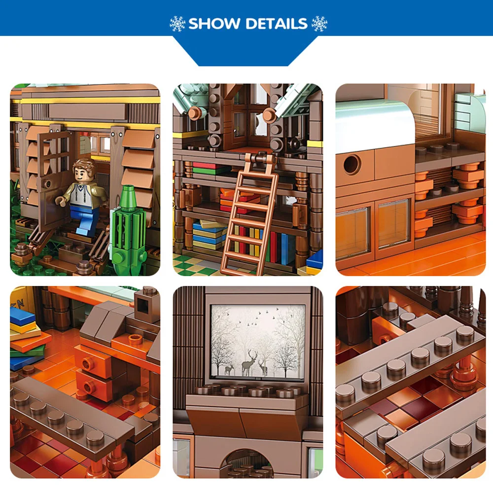

86002 The Old Time Room Clock Shuttle House Forest Villa Cabin Building Blocks Winter Christmas House Gifts Toys for Children
