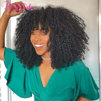 short bob wigs human hair afro kinky curly wig with bangs natural brazilian wigs for black women full machine made cheap wig