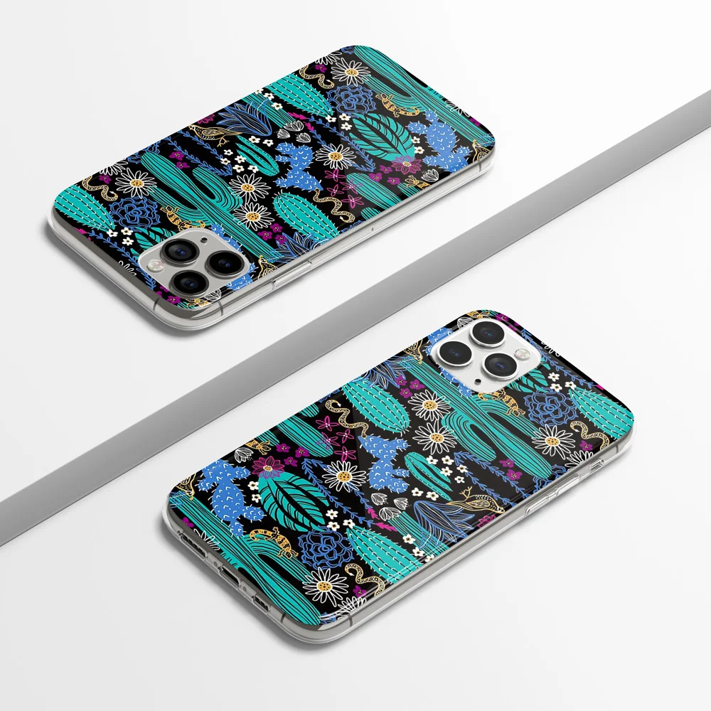 

Desert Cacti Pattern Phone Case for iPhone 11 X XR XS Pro Max 5.8'' 6.1'' 6.5'' Soft TPU Mobile Protection Back Cover