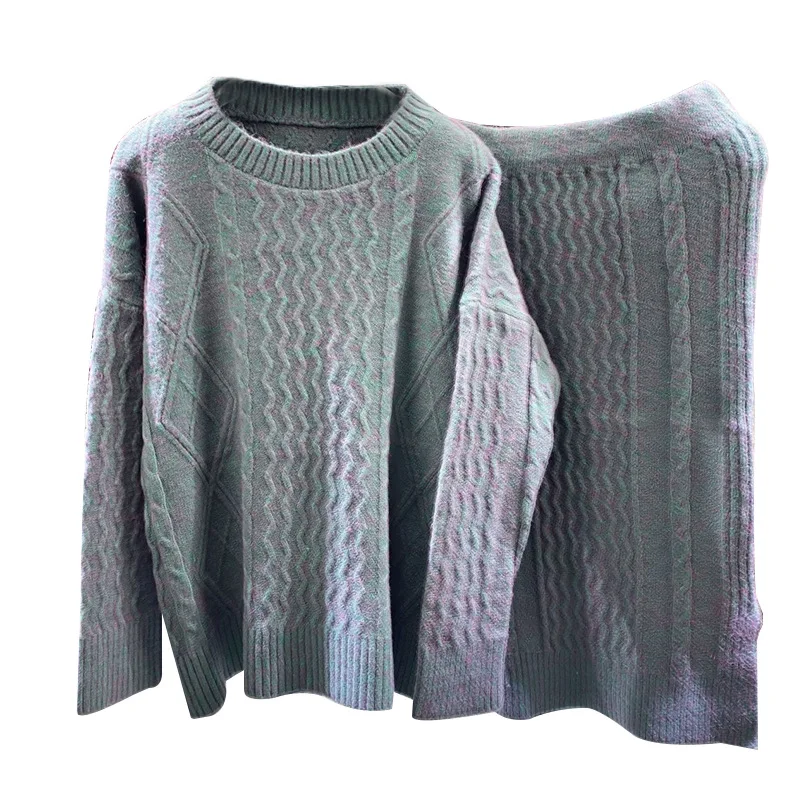 

European Ladies fashion wide leg pants Two pieces Sets Soft Loose oversized sweaters wholesale A89