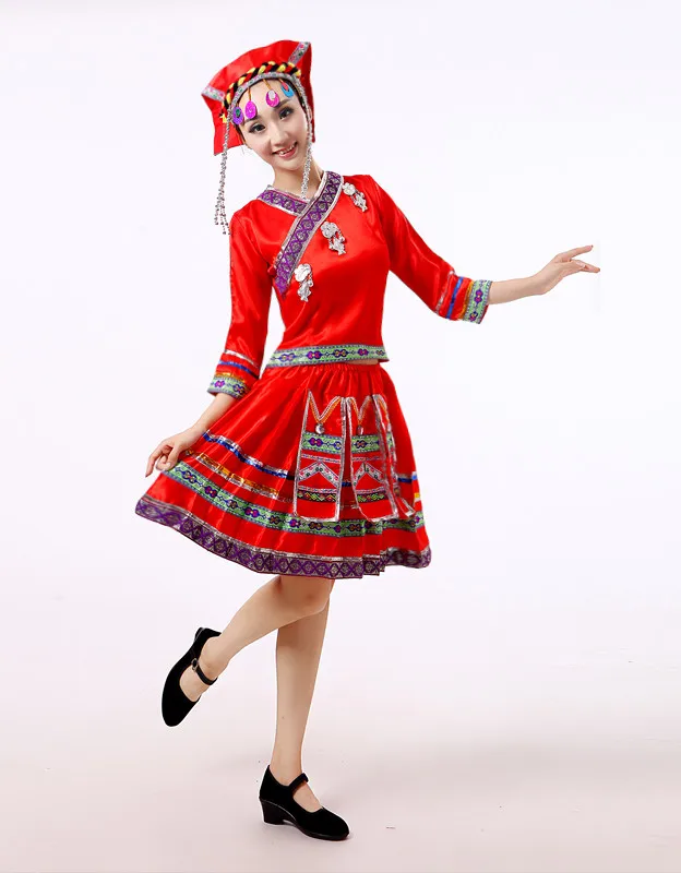 Синий красный женский Hmong китайский национальный традиционный одежда Tujia Miao