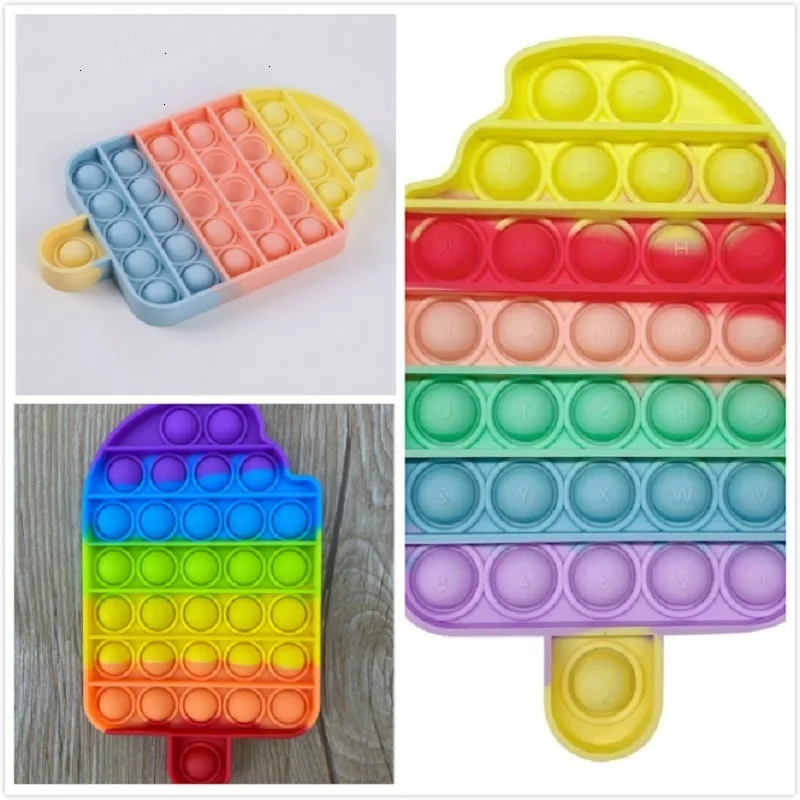 

60pcs Desktop Fun Ice Cream Shaped pop Push Bubble Silicone Toys Children Adult Stress Reliever Fidget Squeeze Board Game gifts