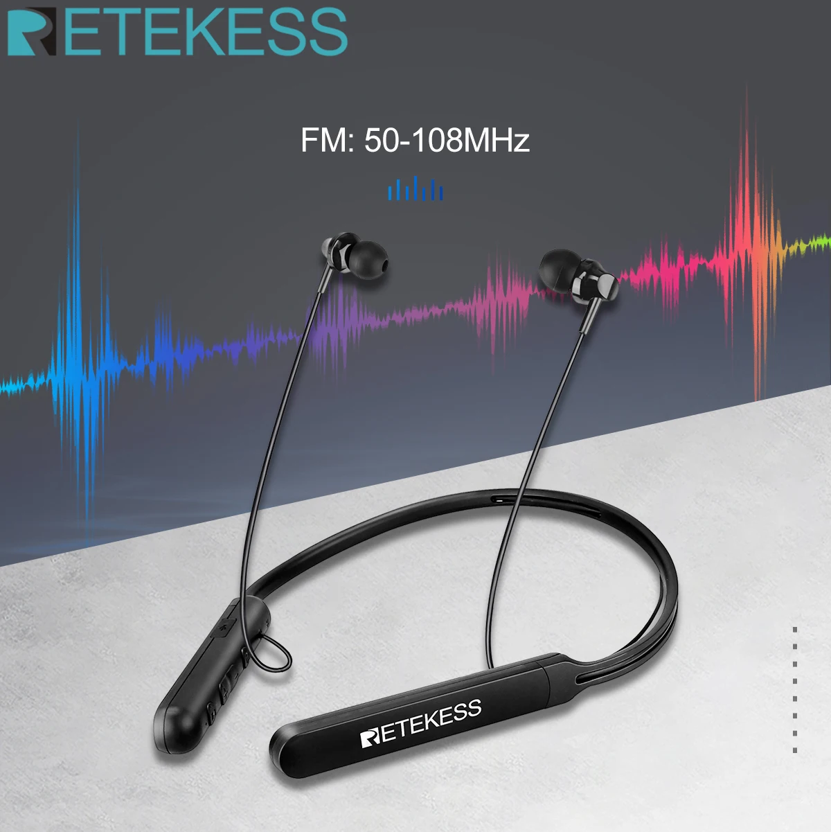 Спортивные Беспроводные наушники Retekess TR108 с Bluetooth, fm-радио, 16 часов прослушивания, встроенный микрофон, для бега - изображение