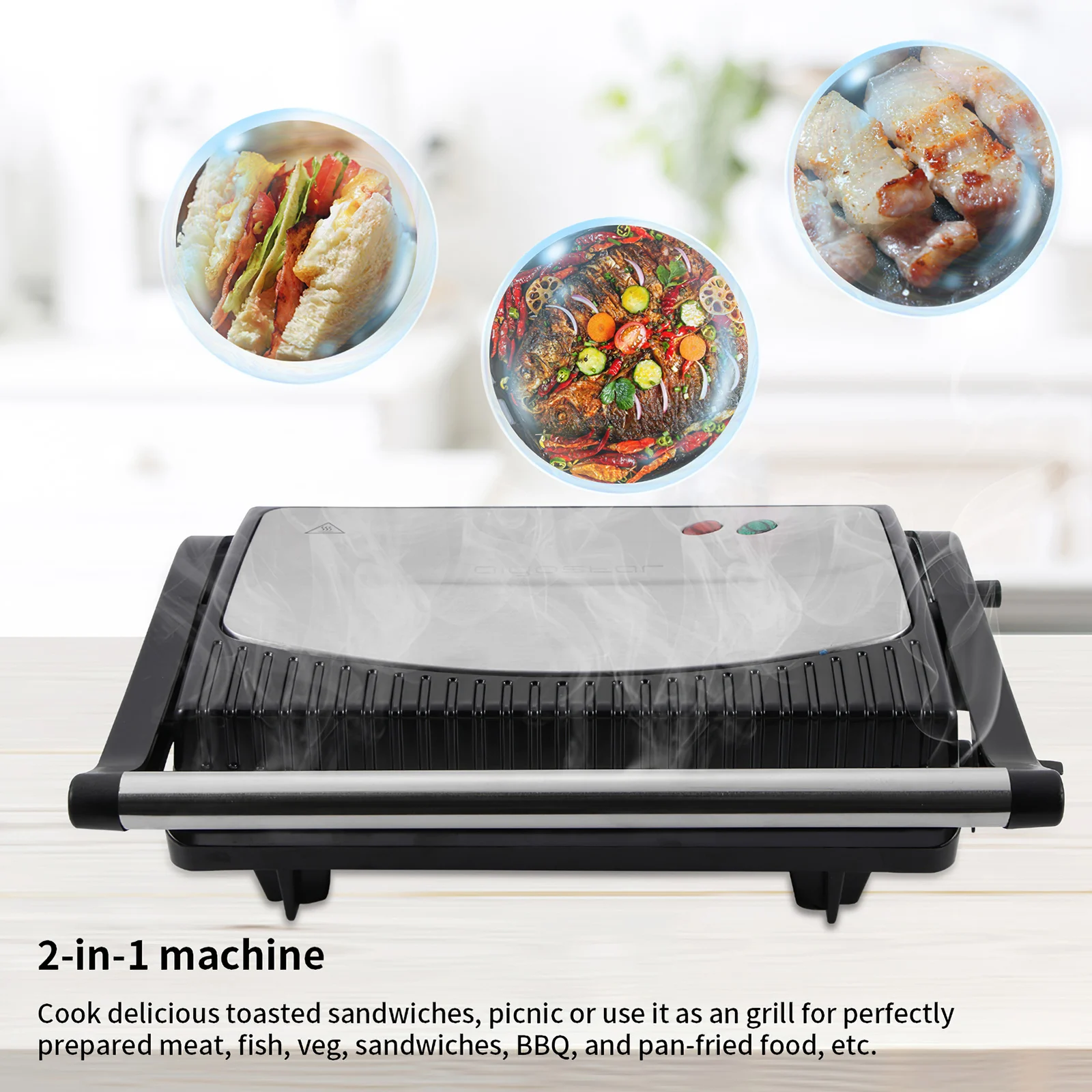 

2-In-1 Double Sandwich Toastie Maker Grill Maker Electric Sandwich Grill 220 V US For Prepared Meat Fish Veg Sandwiches BBQ