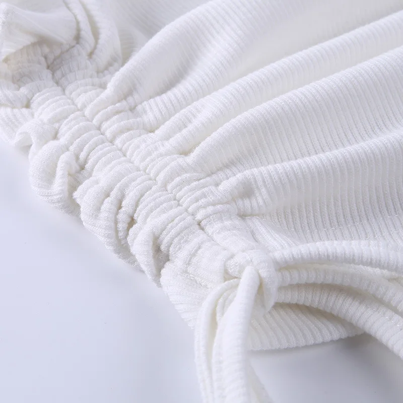 Белый вязаный укороченный Топ для женщин летняя мода на пуговицах с v-образным