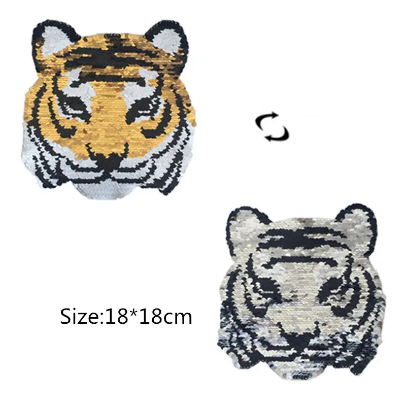 

New 1pc Tiger Reversible Change Color Sequins Patches DIY Sew On Patches For Clothes Applique Clothing Decoration