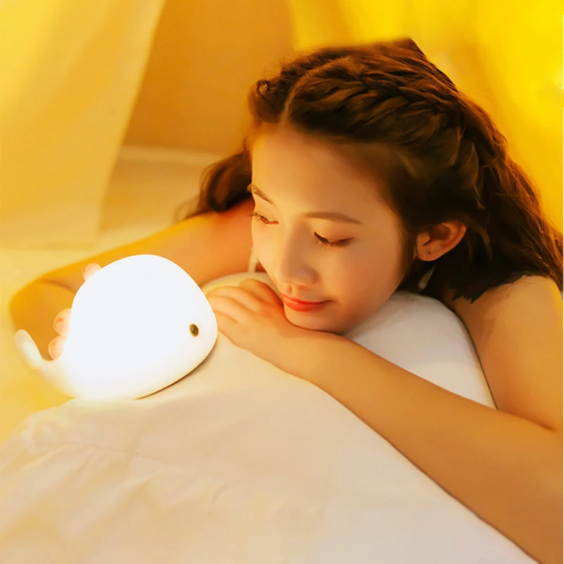 

Cartoon Colorful Little Whale Pat Light Led Dolphin Color Changing Colorful Atmosphere Light Silicone Baby Bedside Night Light