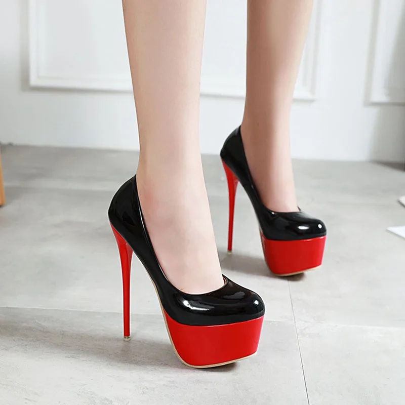 

Lucyever Sexy 16cm Super High Heels Women Pumps High Platform Red Patent Leather Shoes Woman Elegant Party Wedding Shoes Female
