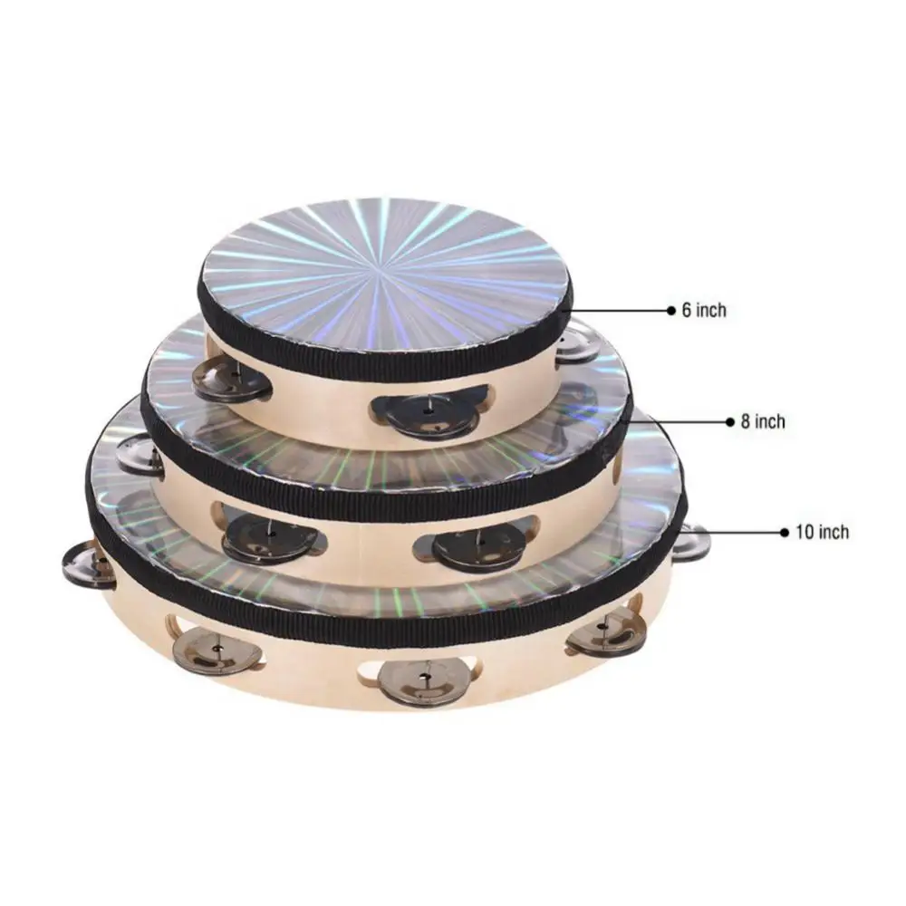 

6/8/10inch Reflective Tambourine Single Row Bell Jingle Percussion Instruments for Early Musical Education