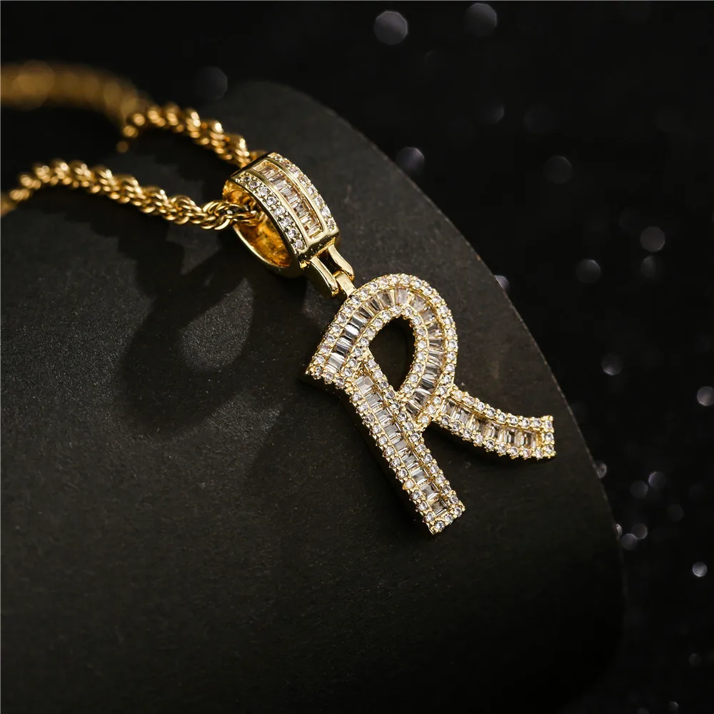 Fashion Hip-Hop Zirconium Cubic Letter A-Z Necklaces Name Pendant 3mm Men's Women's Letter Rope Chain Punk Style Glamour Jewelry