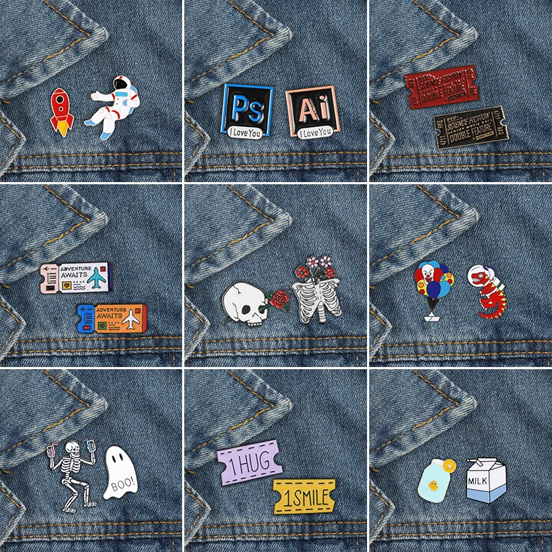 2 шт./компл. мультфильм эмаль коллекция булавок кошки Роза Череп Призрак брошь