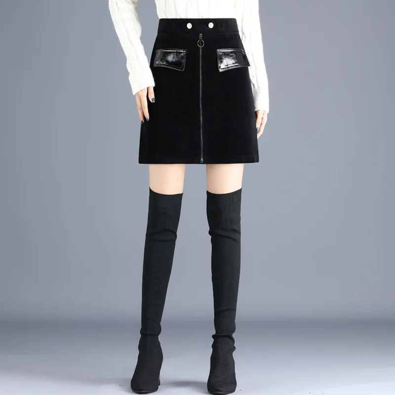 

Женская Кожаная мини-юбка с высокой талией и молнией, трапециевидная черная элегантная шикарная облегающая юбка на осень и зиму, 6863