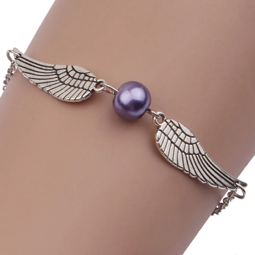 2018 модные серебряные браслеты бесконечность Ретро Жемчуг Крылья ангела