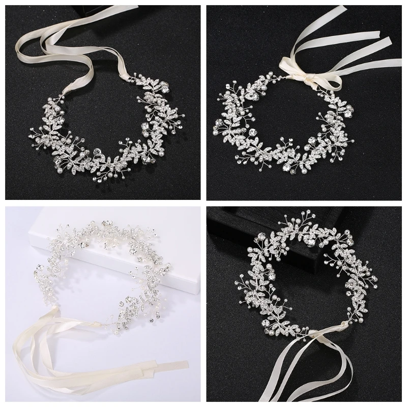 

Bride Headband Rhinestone Pearl Jewelry Women Wedding Hair Band Handmade Decor