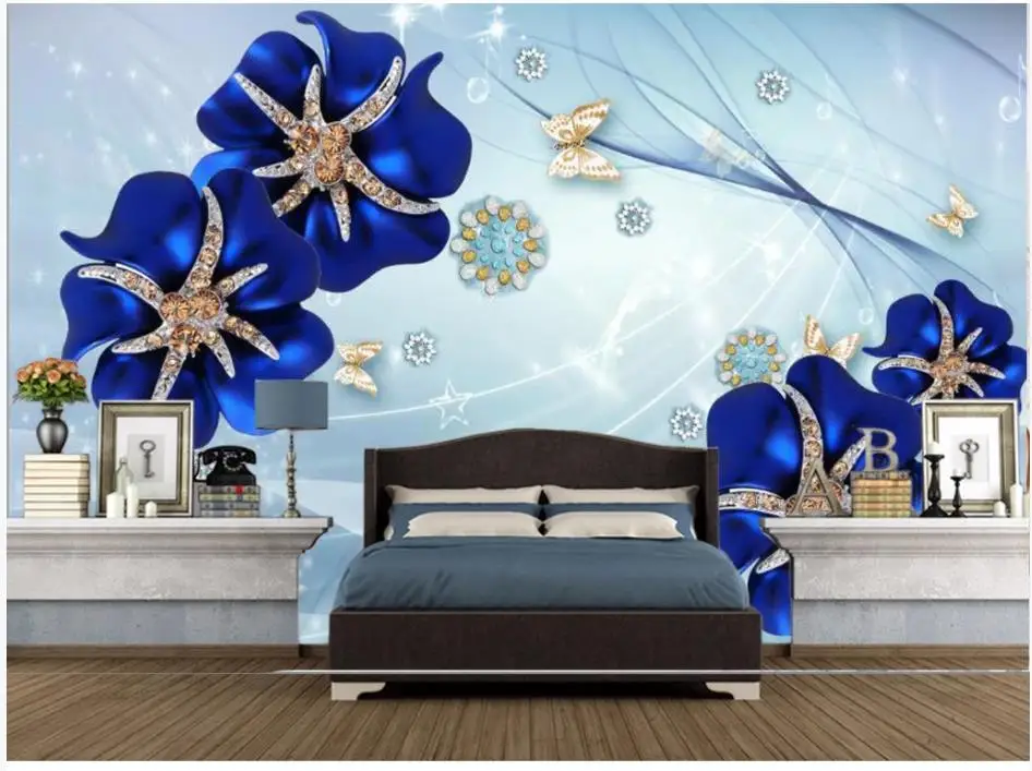 

Custom photo wallpapers for walls 3 d mural wallpaper Fantasy blue jewelry rose flower tv background wall papers for living room