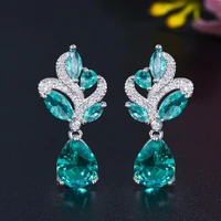 green crystal flower earrings jewellery for women 2021 fashion water drop eardrop luxury wedding jewelry statement dangle
