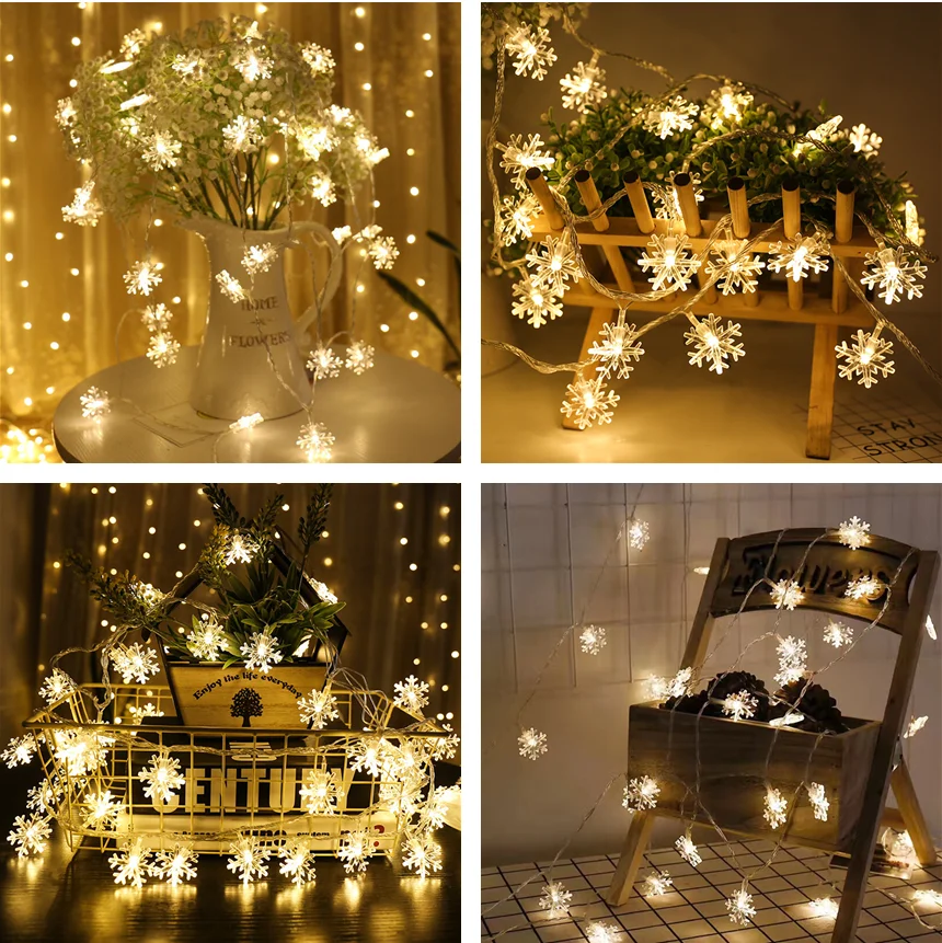 

New Year Snowflake Light String 1.5M 3M 6M LED Fairy Lights 2021 Christmas Lights Christmas Decoration Garland Street Navidad