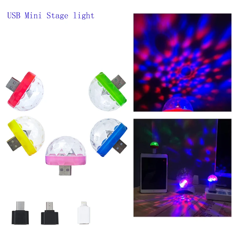 USB Mini LED Car Atmosphere Light RGB Music Sound Control DJ Disco Ball Lamp Home Party Apple Android For Mobile |