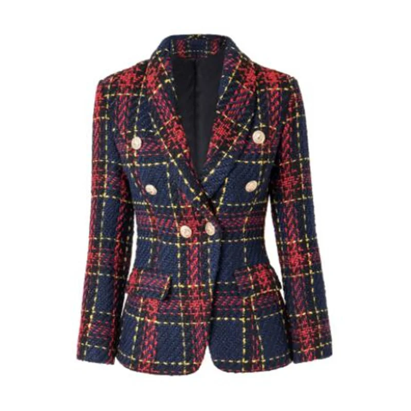 Plaid suits womens blazers retro woolen jacket ladies autumn and winter self-cultivation European and American пальто женское