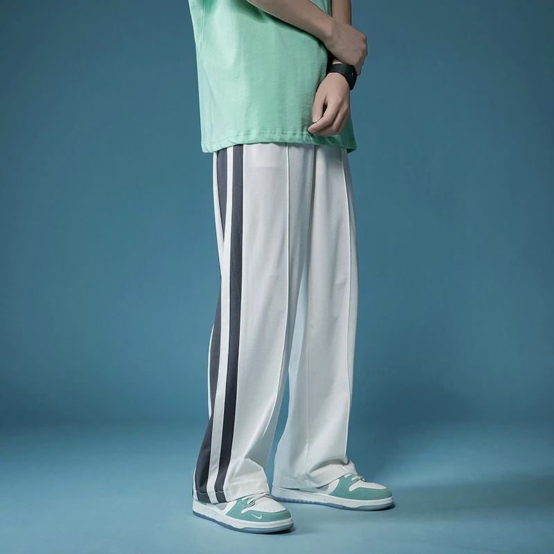 

Port 2021 men's and women's casual wide-leg pants in striped ice silk drape fabric