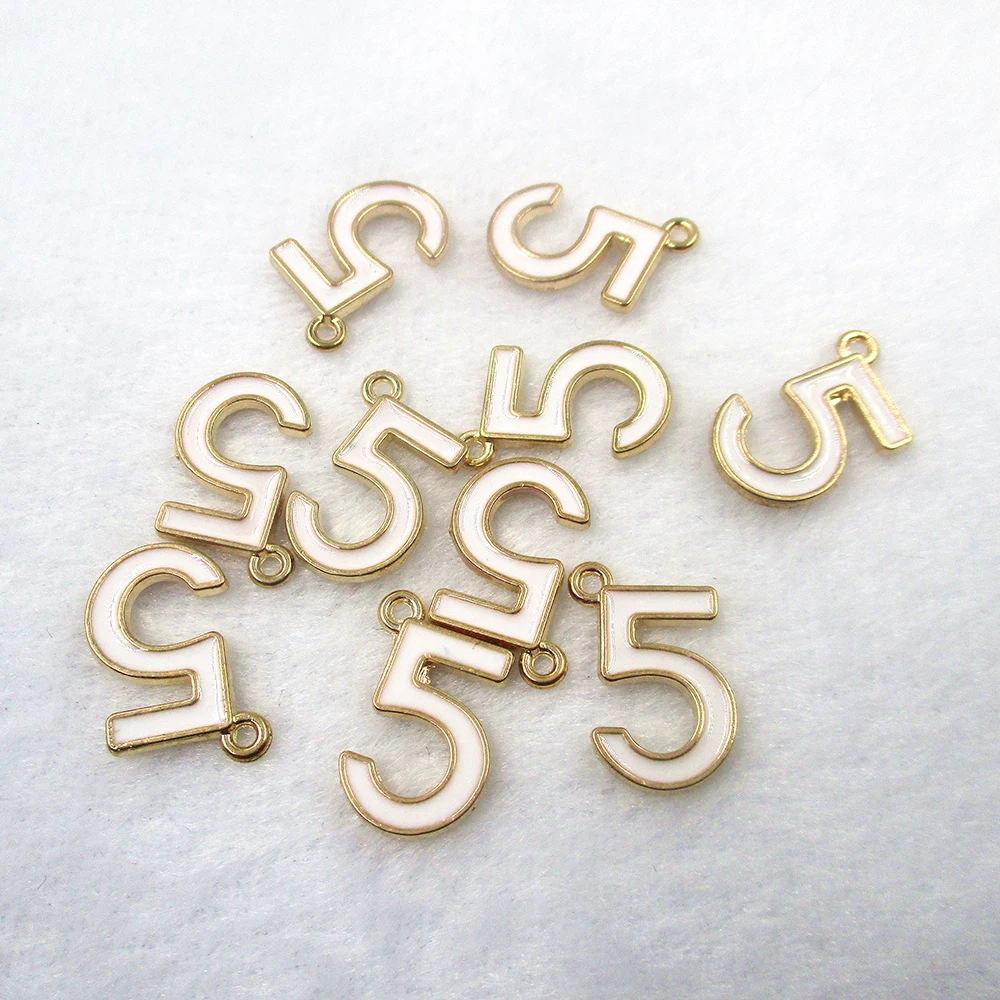 

10pcs/lot 13*18mm Hot High Quality Alloy Golden White Enamel Digital Charm Number 5 Charms Pendant For Necklace Jewelry XL433
