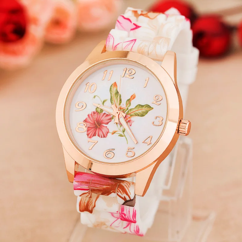 

Watches for Women Fashion Casual Quartz Watch Female Rose Gold Flower Silicone Wristwatches Ladies Relogio Masculino