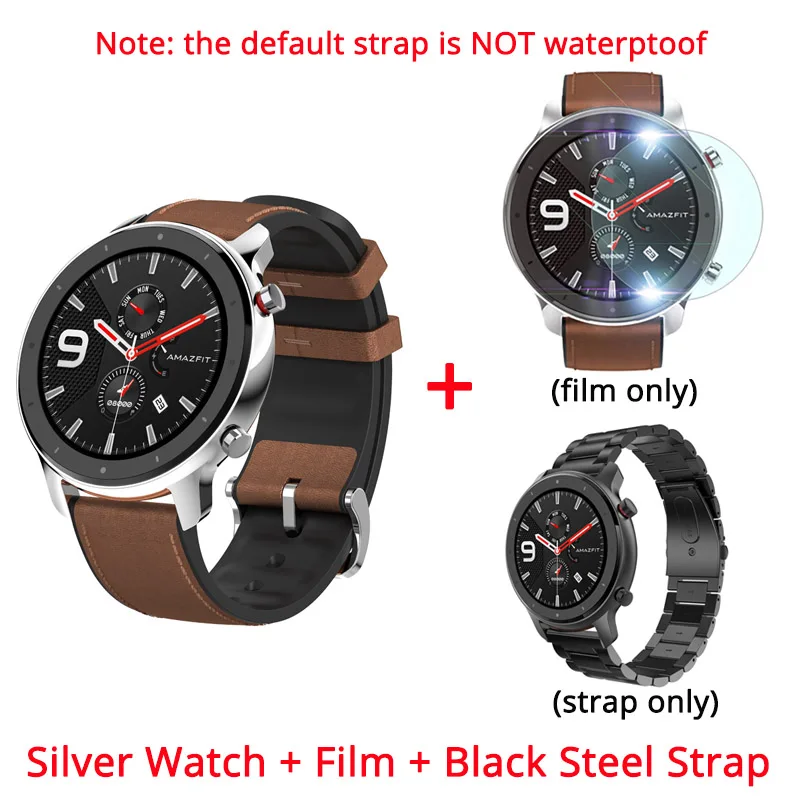 silver n black steel Оригинальные Huami Смарт-часы AMAZFIT GTR 47 мм 5 АТМ водонепроницаемые часы 1,3" AMOLED gps+ ГЛОНАСС умные часы мужские 24 дня батарея - Цвет: silver n black steel