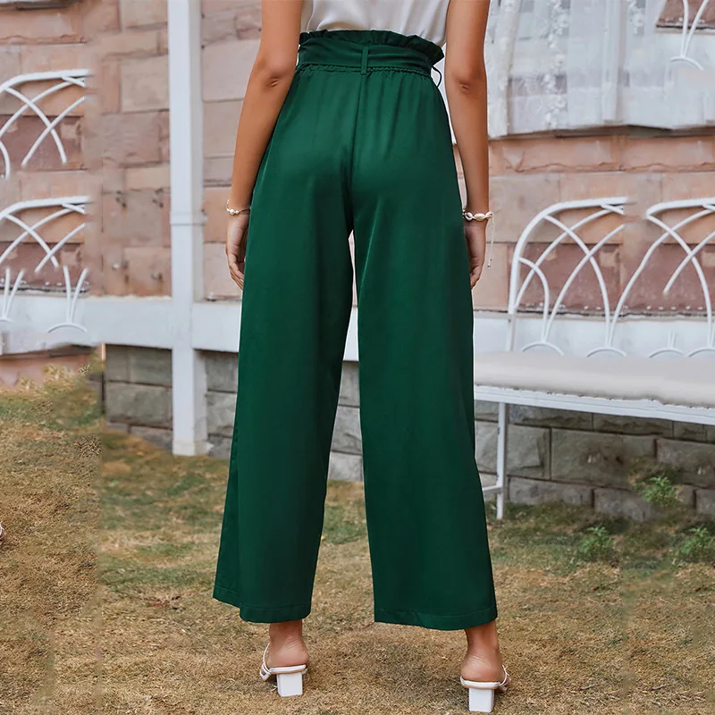 

2021 Spring Summer New Loose Wide Leg Pants Women High Waist Casual Vintage Full Length Pant Ladies England Style Trousers