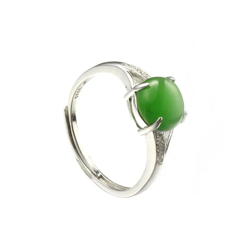 

female money natural hetian jade jade S925 silver inlaid with female ring natural stone Mosaic accessories wholesale
