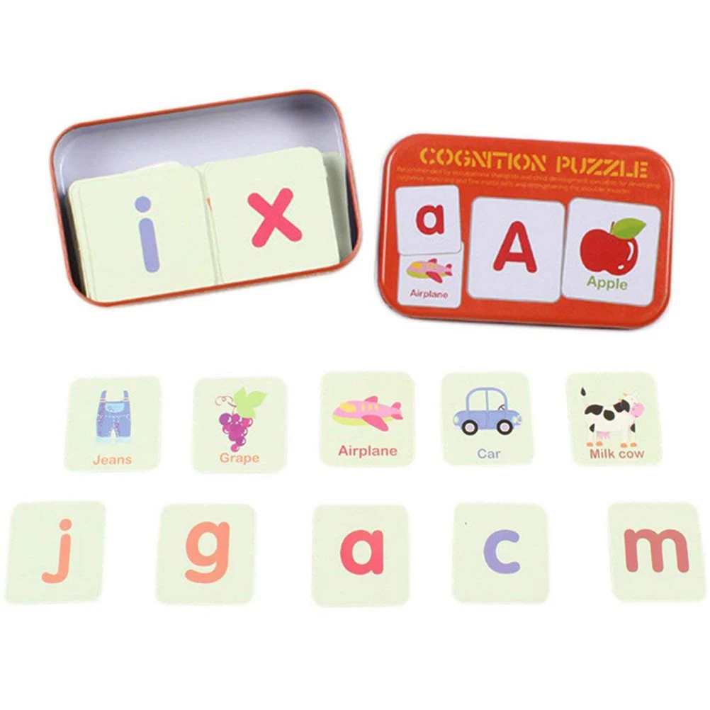 Baby Educational Toys 32 Pcs Flash Cards Learning Alphabet Puzzle With Metal Box Matching Children'S | Игрушки и хобби