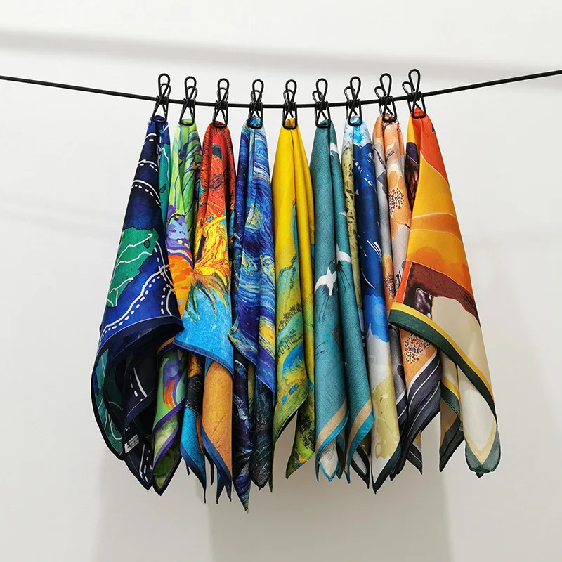 

100% Real Silk Neck Scarf For Women Small Handkerchief Fashion Print Headband Bag Scarfs For Ladies 53cm*53cm Cute Head Scarves