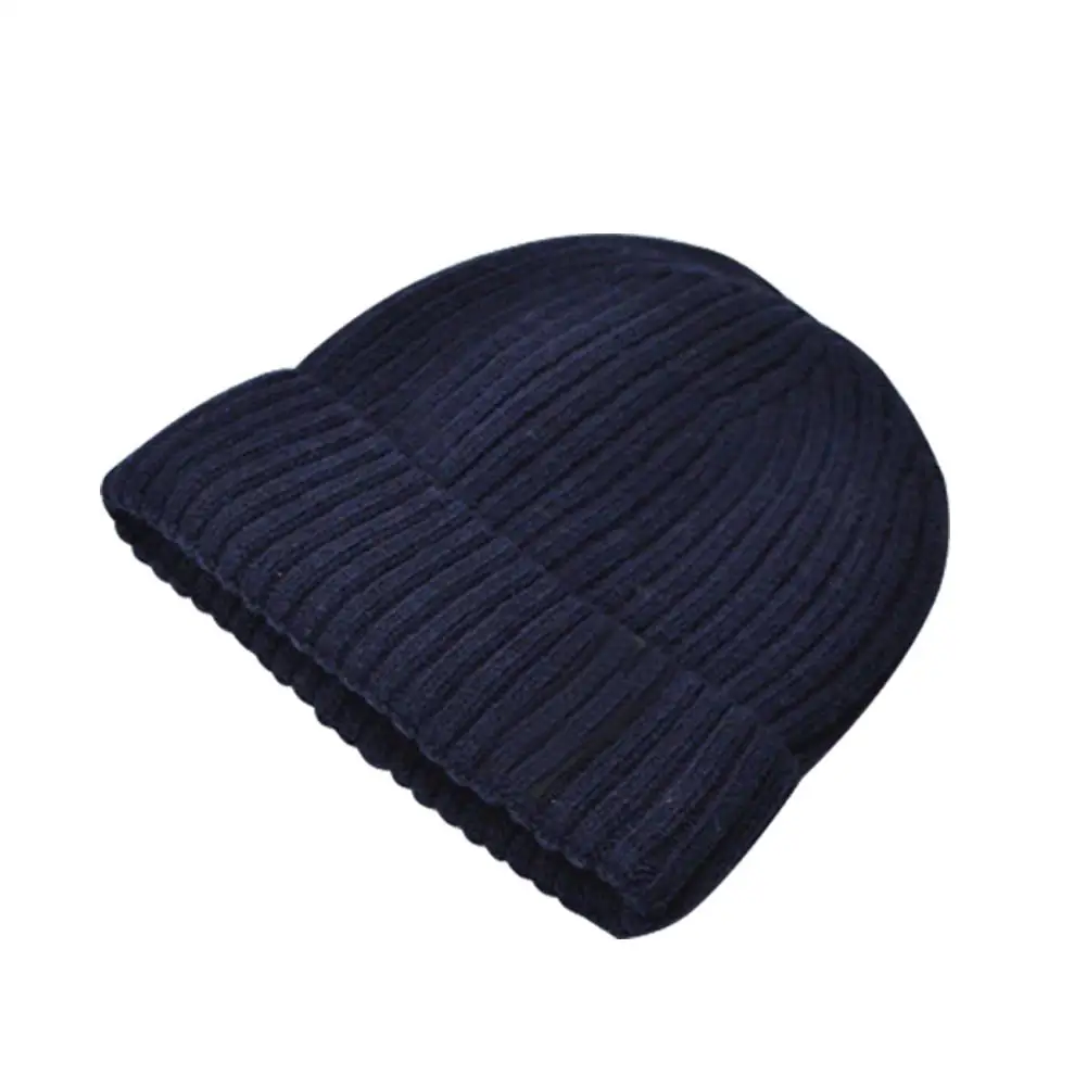 Модная вязаная шапка мужская шерстяная с флисовой подкладкой утепленная