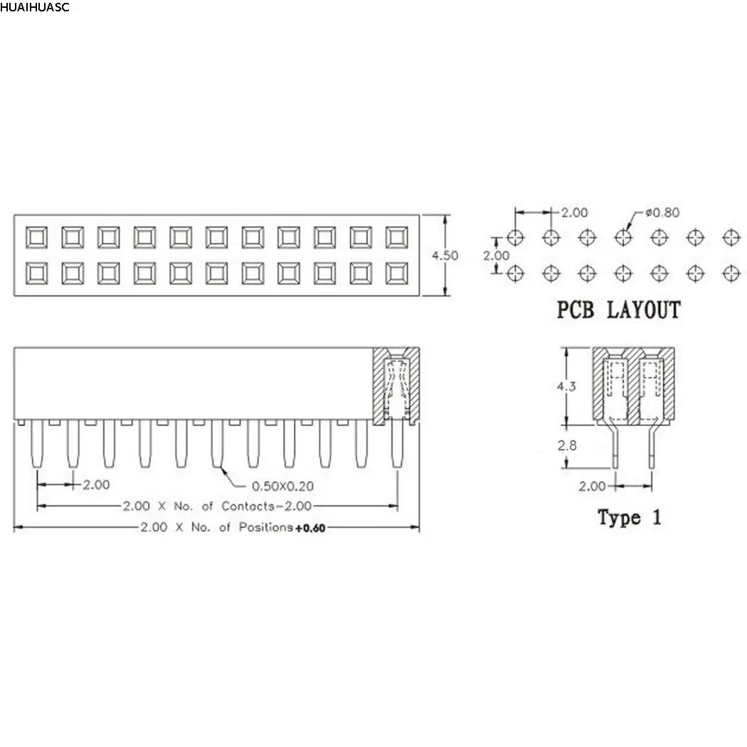 20 штук 2 мм 0 Шаг 2x11 Pin-код 22 контактный разъем Dual Row прямой штыревой полосы |