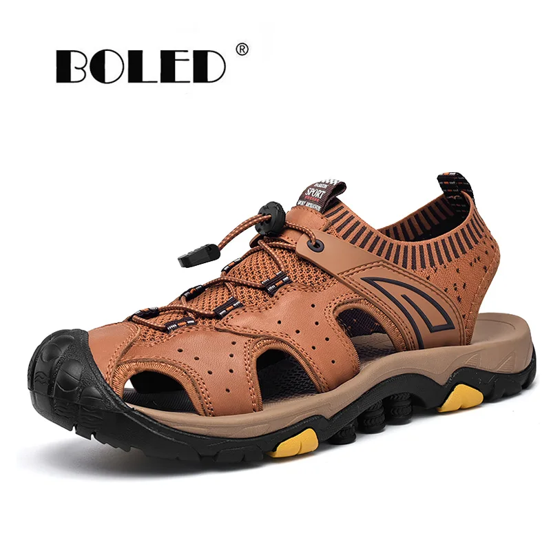 

Genuine Leather Men Sandals Shoes Plus Size Summer Shoes Beach Sandals Man Outdoor Non-Slip Water Walking Shoes