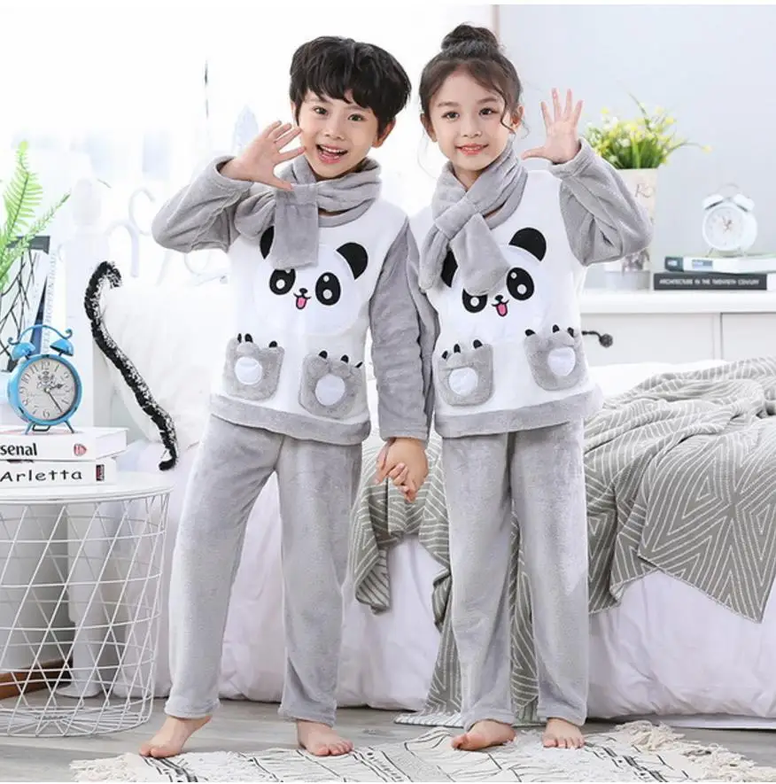 Теплые фланелевые пижамы домашняя одежда Зимние Детские флисовые для девочек и