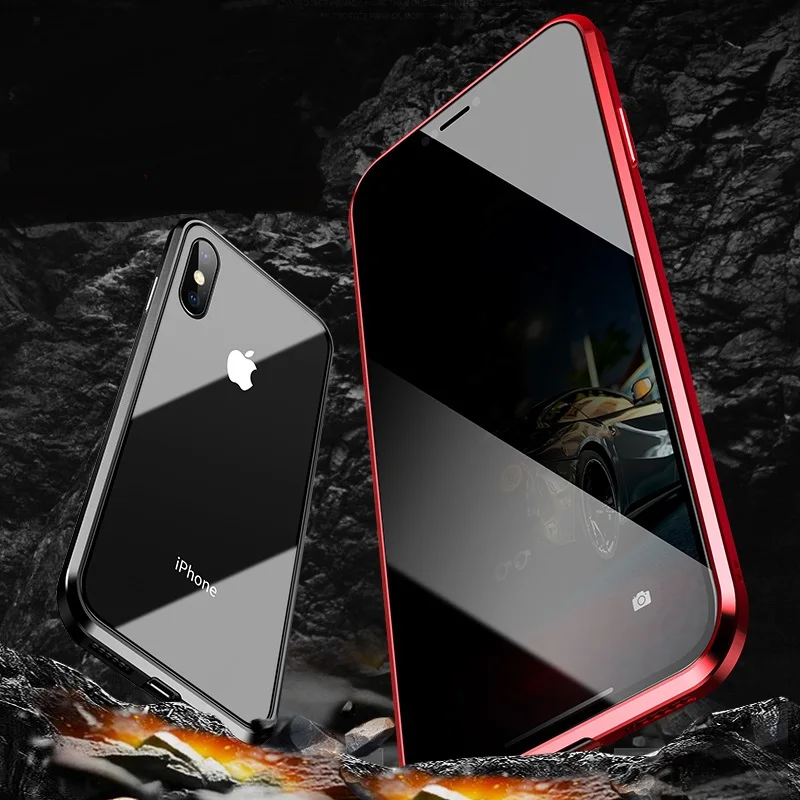 

UYFRATE Anti-Peeping Privacy Magnetic Adsorption Metal Full Tempered Glass Case For iPhone XS Max 11 Pro Max XR XS X 8 7 6 Plus