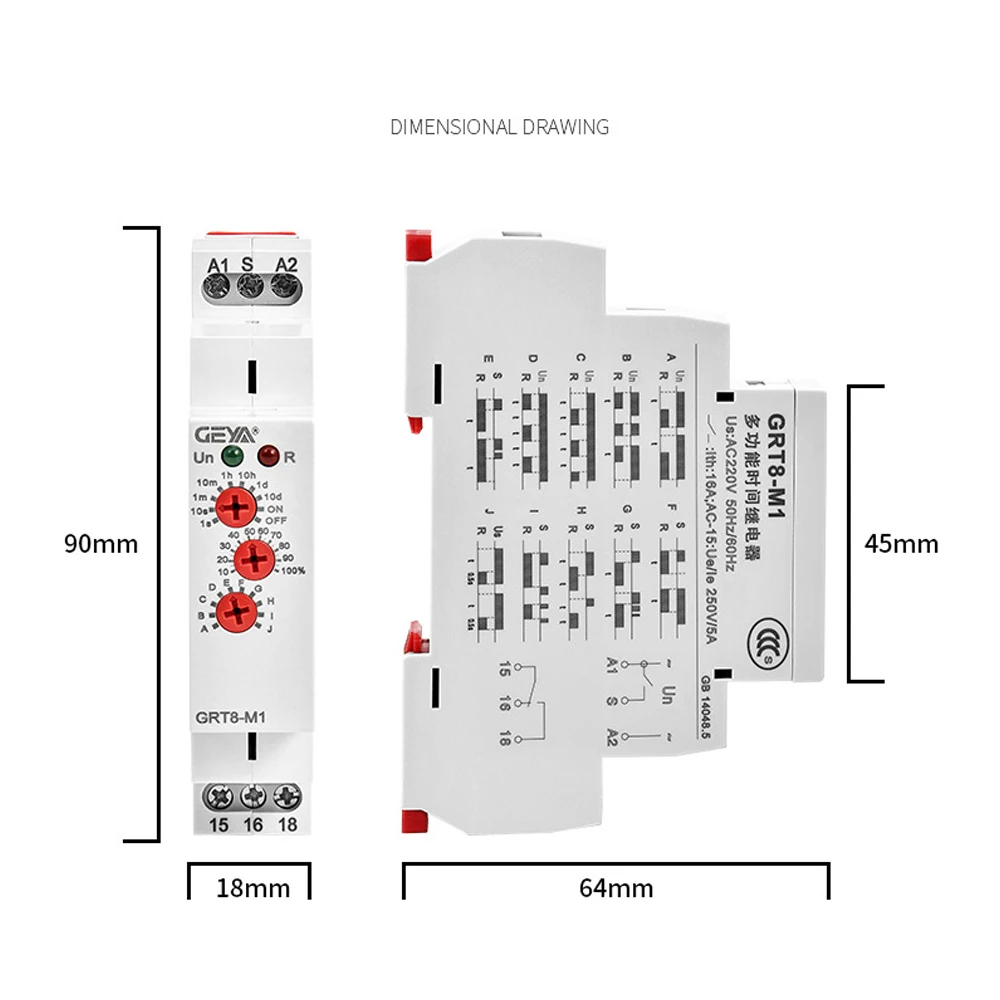 

GRT8-M1Time Relay Multifunctional AC/DC12V~240V SPDT Control Switch 35mm DIN Rail Install Automatic Delay Timer Relay