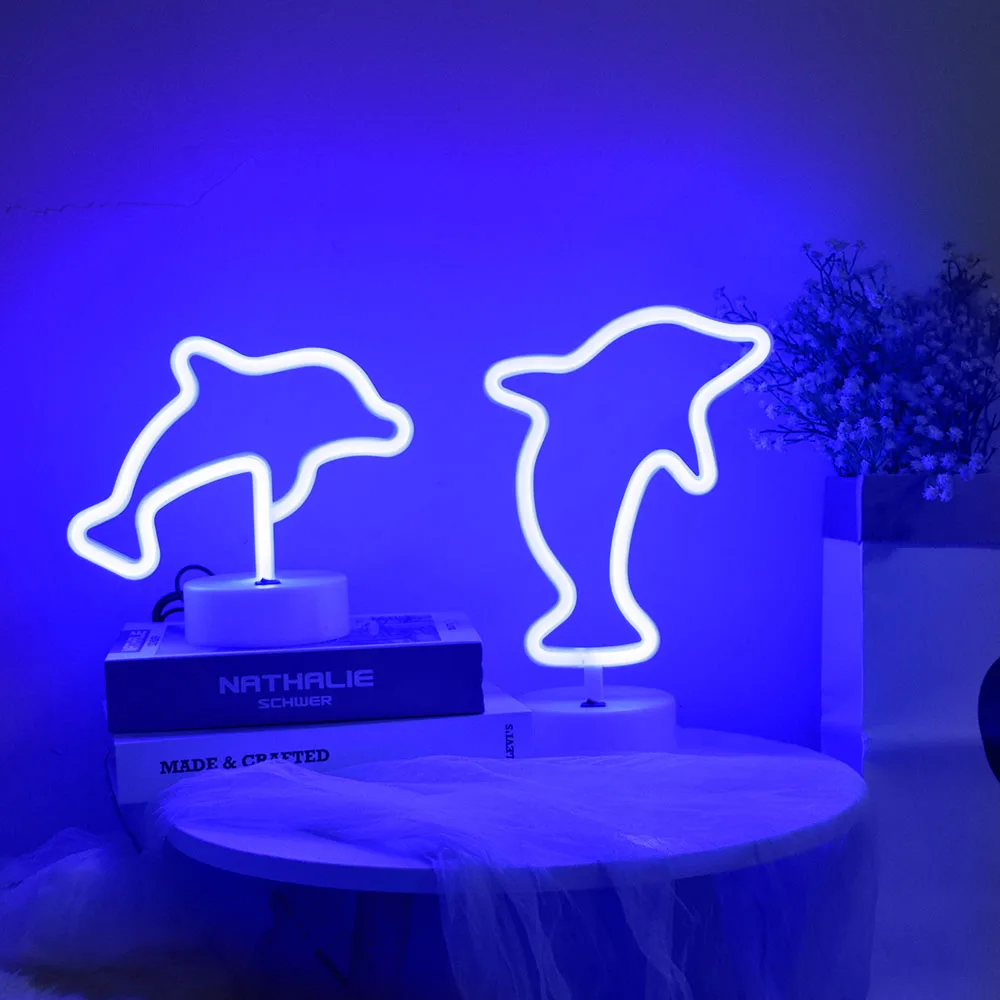 Милый Голубой дельфин неоновая вывеска для организаций и магазинов в форме