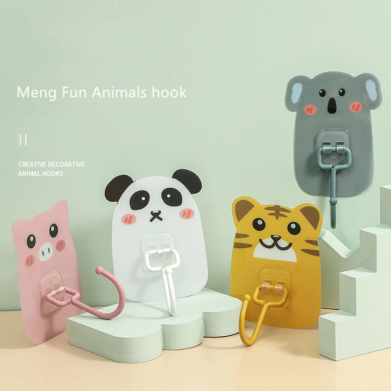 

1PC Household Self-Adhesive Seamless Hook Cartoon Animal Pattern Multifunctional Bathroom Kitchen Clothes Decoration StorageRack
