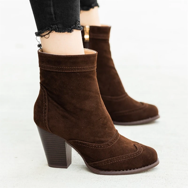 Новая женская обувь ботильоны на высоком каблуке без шнуровки зимние эластичные