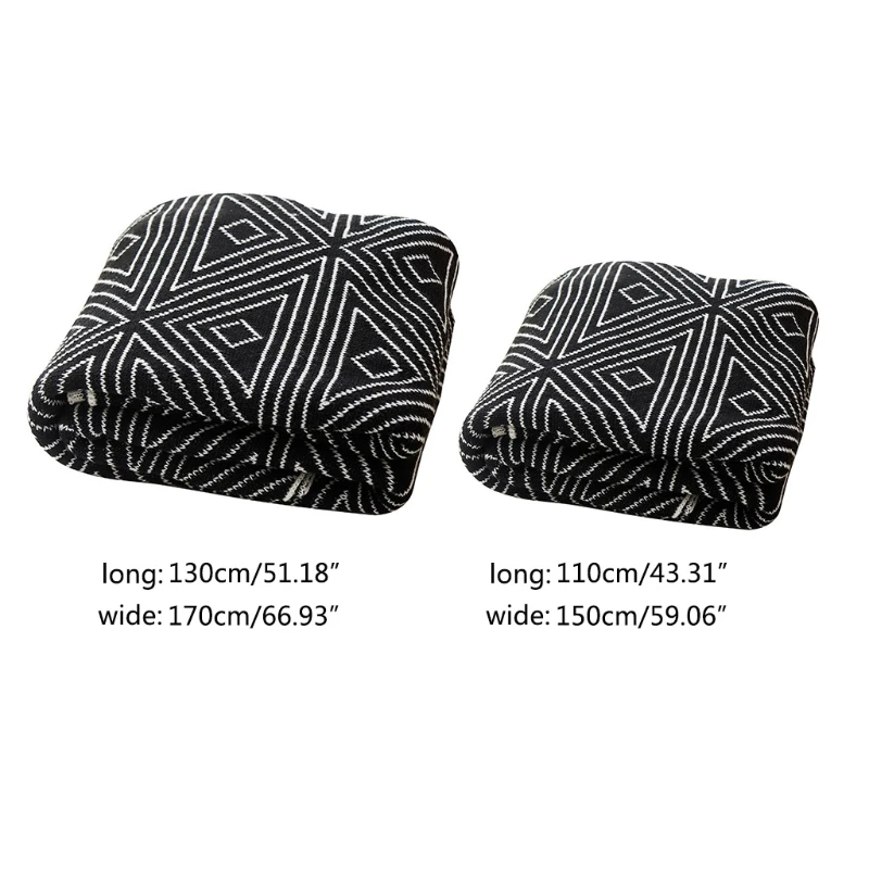 

Nordic Style Knitted Warm Throw Blanket Black White Double-Sided Jacquard Diamond Striped Pattern Sofa Weighted Cover 85DB
