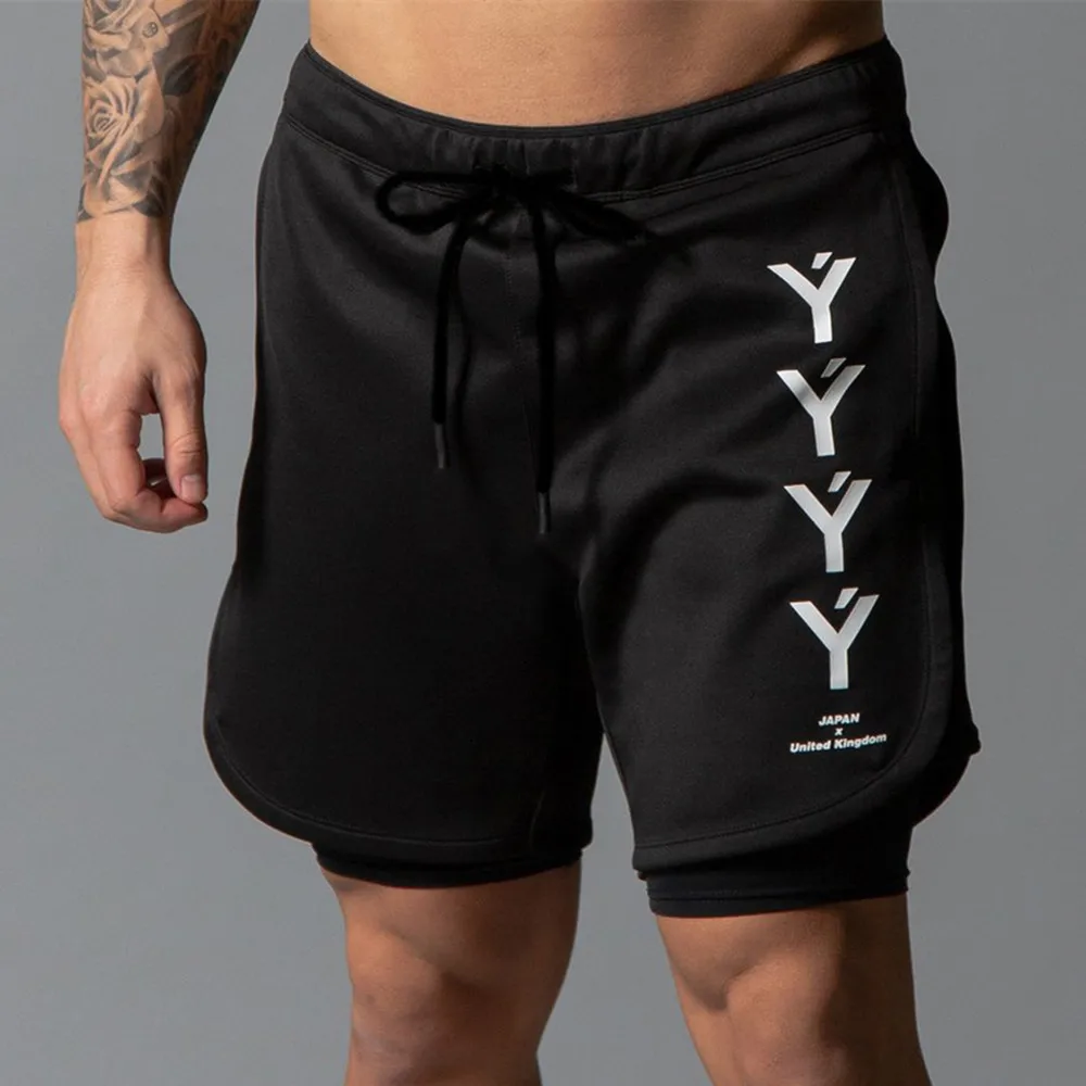 

2 In 1 Double Layer Shorts Men Gym Fitness Workout Bermuda Running Sport Quick Dry Short Pants Male Summer Casual Beach Shorts