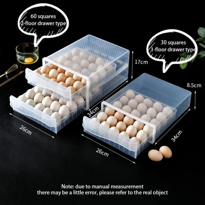 

30/60 Grids Egg Storage Storage Box Double-layer Transparent Drawer Type Transparent Egg Container For Refrigerator Arrange HOT