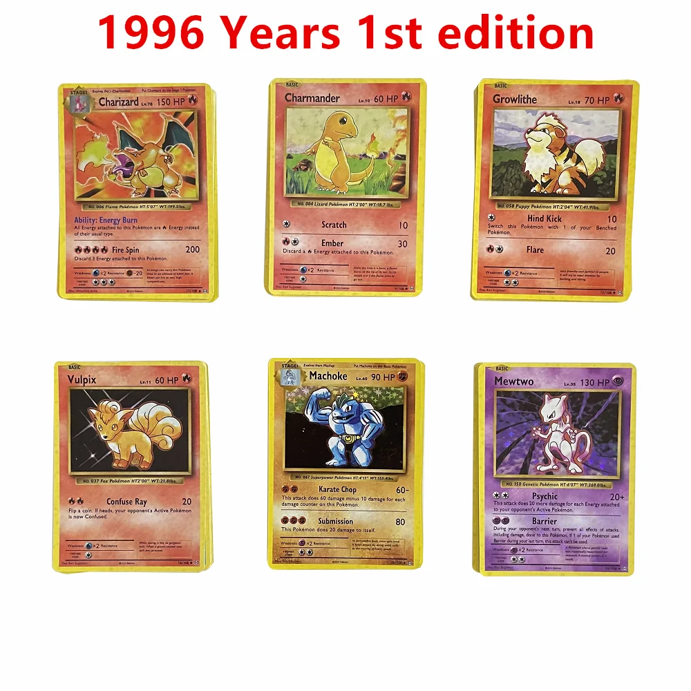 pokemon cards 1996 1st edition English Charizard Blastoise Venusaur Ninetales Mewtwo Zapdos Pokemon Flash Game Collection Cards
