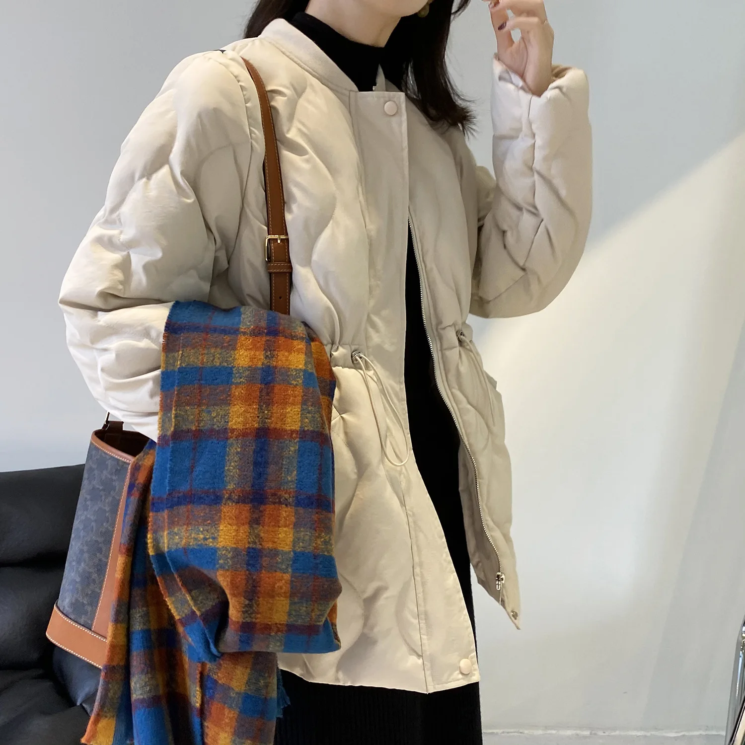 

Standing Collar Down Cotton Jacket Women's 2021 Winter Korean Fashion Parka Mid-length Slim Long Sleeve Bread Coat