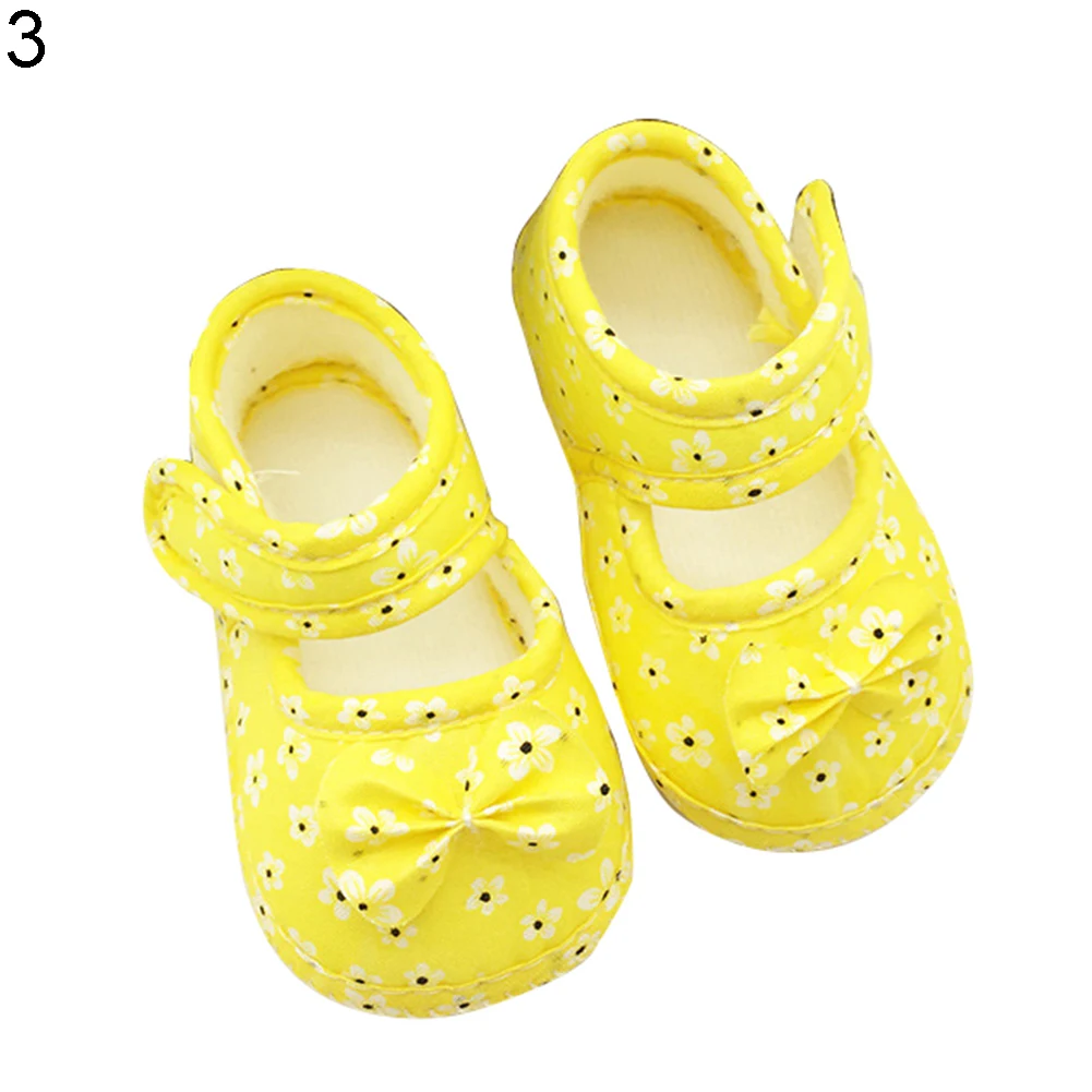 

Infant Baby Girls Lovely Floral Printed Bow Soft Sole Toddles Shoes Prewalker