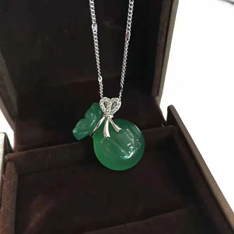Кулон из натурального нефрита Серебряное ожерелье 925 пробы зеленый агат |